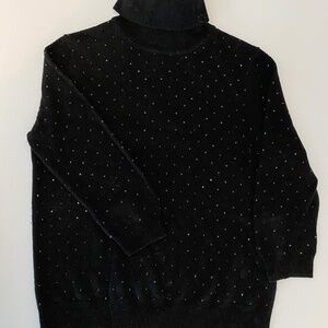 Women's Nice Connection Black Turtleneck Sweater with Sparkle, 25% Cashmere